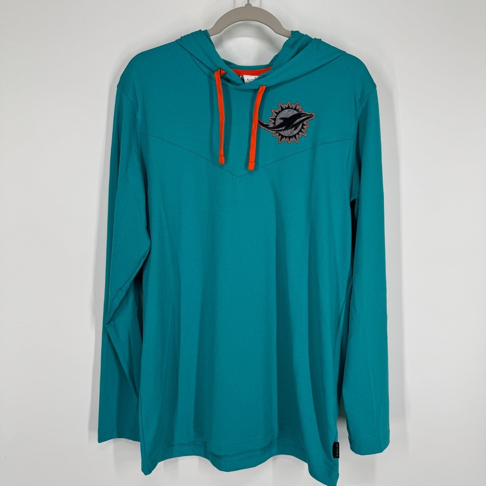 Nike Miami Dolphins Mens Medium Sideline Pop Performance Pullover Hoodie Dri Fit